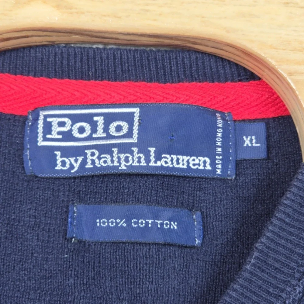 VTG Polo Ralph Lauren Sweater Vest Men's XL Navy Blue Golf Crest Logo 90s Preppy